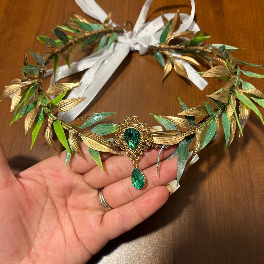 Elegant Green and Gold Leaf Headband